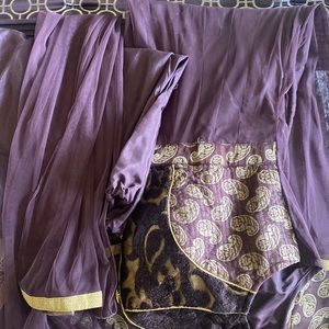 Anarkali purple with gold with pant and dupatta